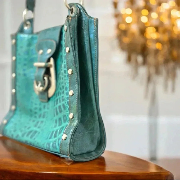 NWOT M.C Bag – Teal Croc-Embossed Faux Leather Shoulder Bag - Picture 2 of 10